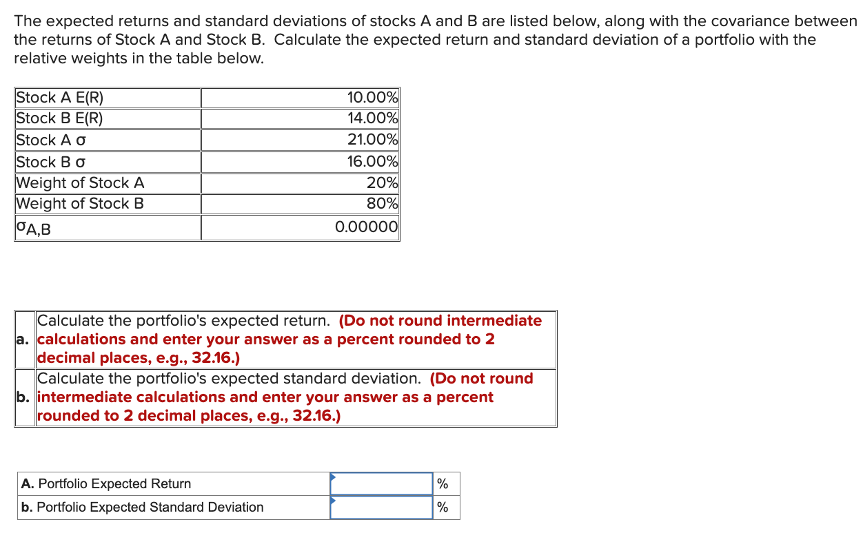 Solved The Expected Returns And Standard Deviations Of | Chegg.com