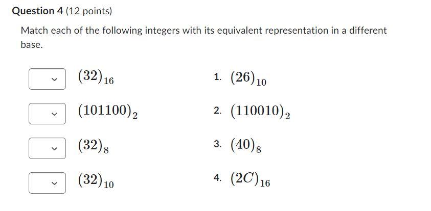 Solved Match each of the following integers with its | Chegg.com