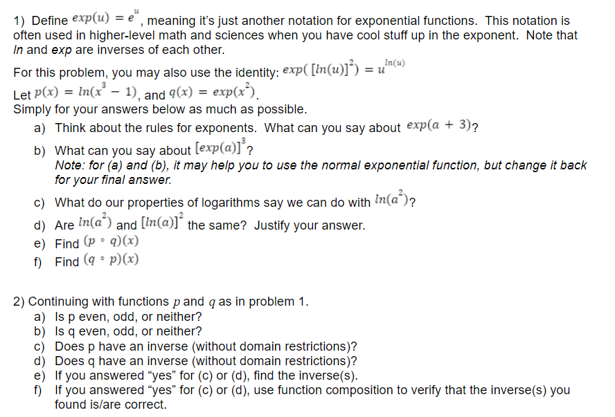 Solved Define exp(u)=eu, ﻿meaning it's just another notation | Chegg.com