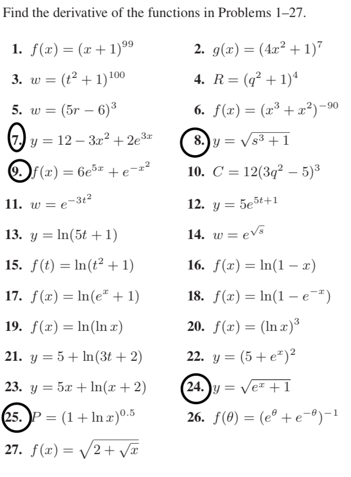 Solved Find The Derivative Of The Functions In Problems 1 Chegg Com