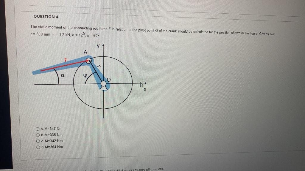Solved The static moment of the connecting rod force F in