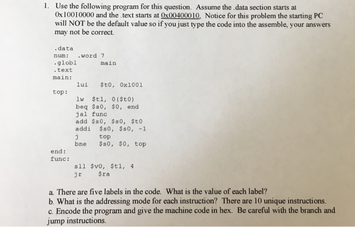 Solved Use the following program for this question. 0x | Chegg.com