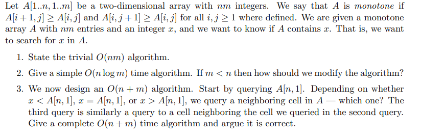 Solved Let A[1..n,1..m] Be A Two-dimensional Array With Nm | Chegg.com