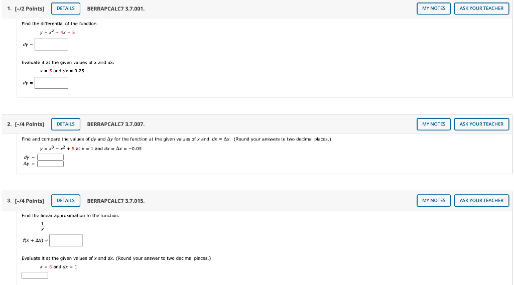 Solved 1. (-12 points) DETAILS BERRAPCALC7 3.7.001. MY NOTES | Chegg.com