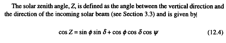 1. Determine simple expressions for the solar zenith | Chegg.com