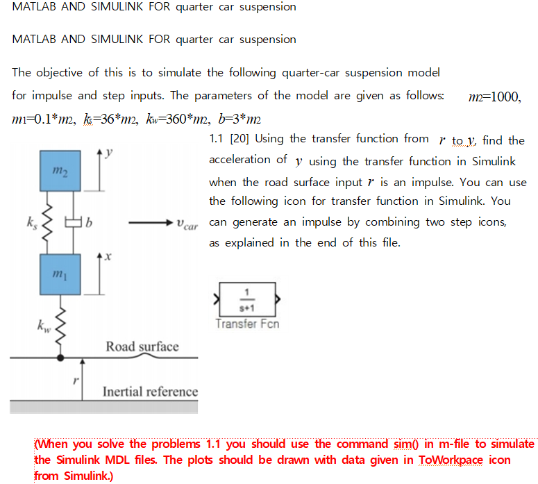 MATLAB AND SIMULINK FOR quarter car suspension MATLAB