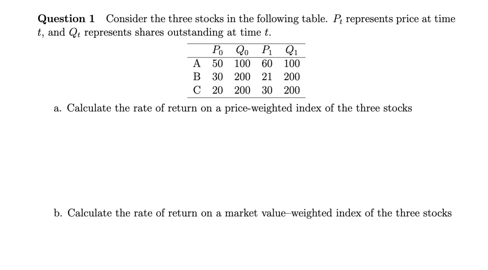 Solved Question 1 Consider the three stocks in the following | Chegg.com