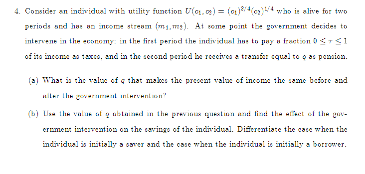 4 Consider An Individual With Utility Function Chegg Com