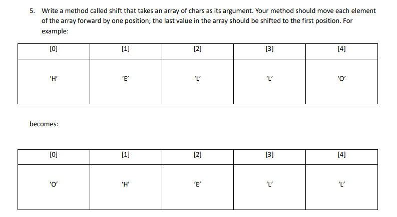 Solved 5. Write a method called shift that takes an array of | Chegg.com