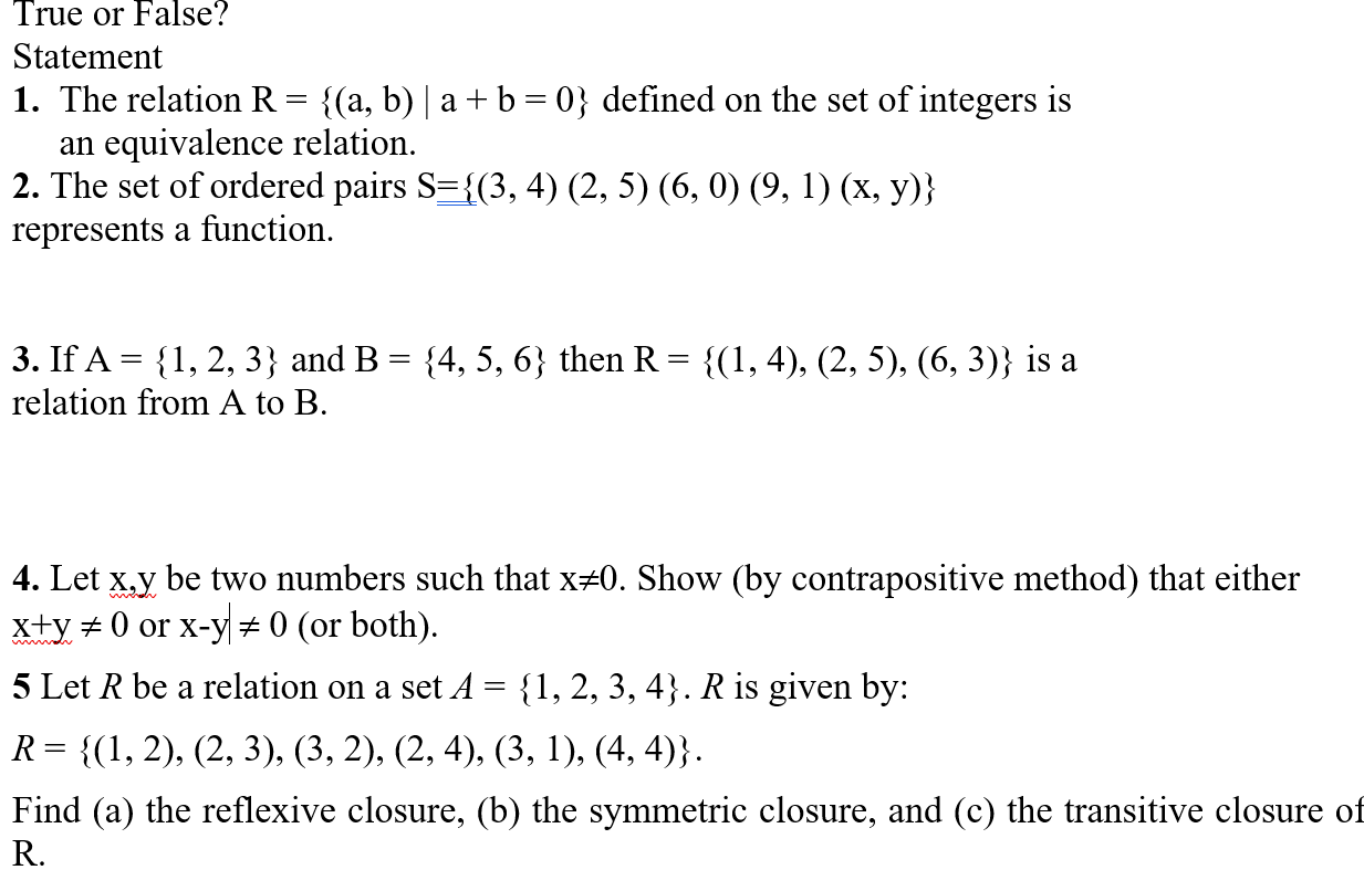 Solved True Or False Statement 1 The Relation R A Chegg Com