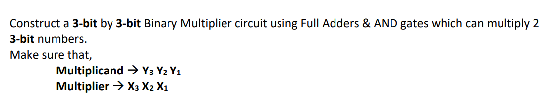 Solved Construct a 3-bit by 3-bit Binary Multiplier circuit | Chegg.com