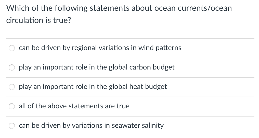Solved Which of the following statements about ocean | Chegg.com