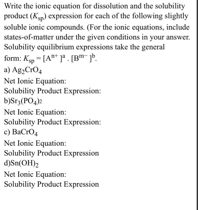 Solved Write The Ionic Equation For Dissolution And The