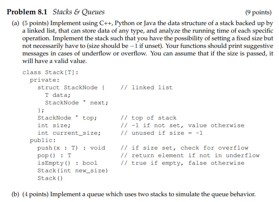 Problem 8.1 Stacks & Queues (9 points) (a) (5 points) | Chegg.com