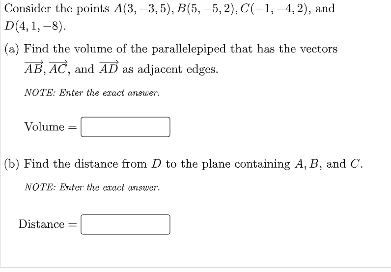 Solved Consider the points A(3, -3,5), B(5, -5,2), C(-1, | Chegg.com