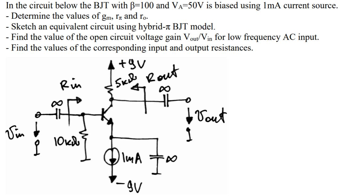 Solved In The Circuit Below The BJT With B=100 And VA=50V Is | Chegg.com