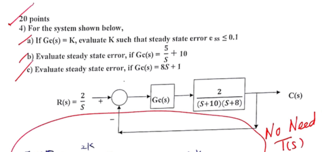 Solved 20 points 4) For the system shown below /a) If Ge(s) | Chegg.com