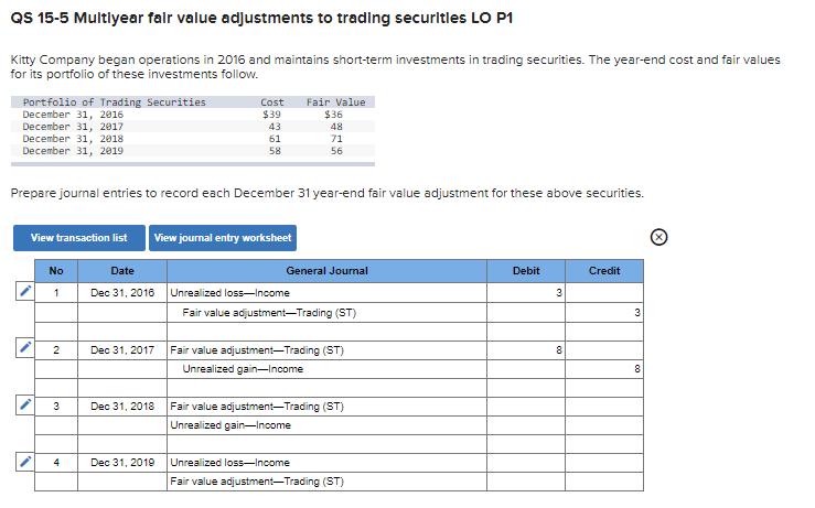 Solved QS 15-5 Multiyear fair value adjustments to trading | Chegg.com