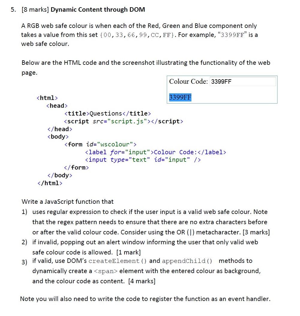 Solved 5. [8 marks] Dynamic Content through DOM A RGB web | Chegg.com