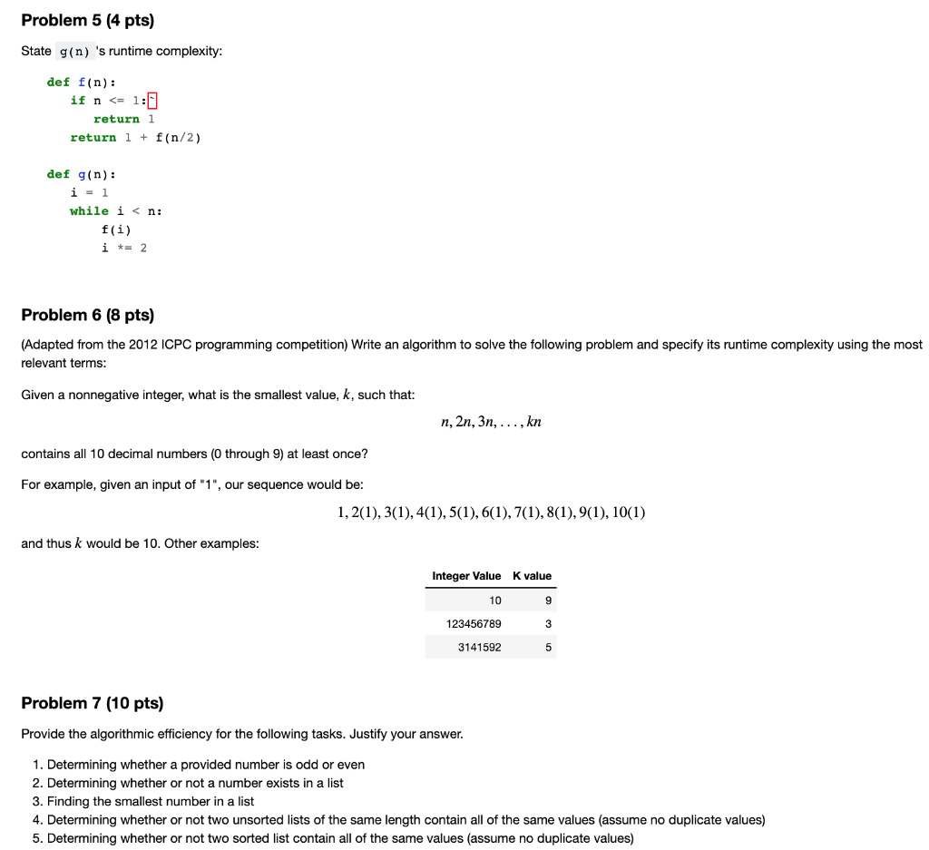 Solved Problem 5 4 Pts State G N S Runtime Complexity Chegg Com