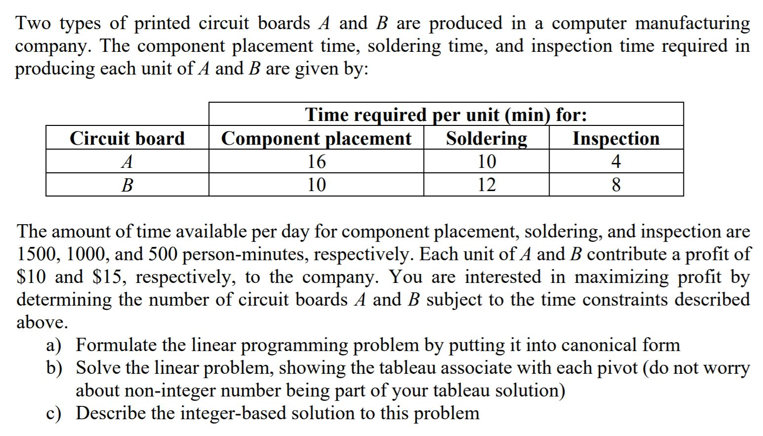 Solved Two types of printed circuit boards A and B are