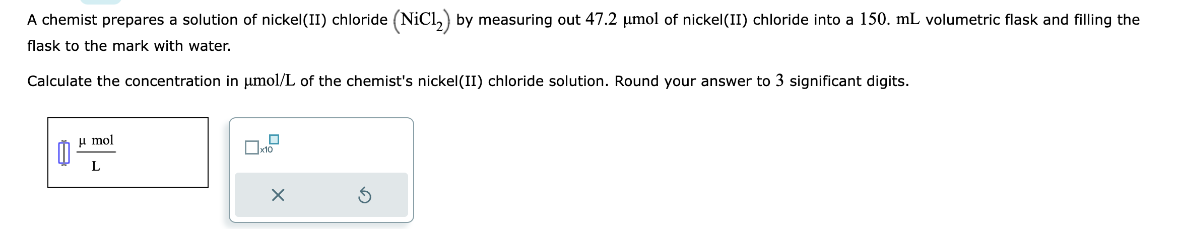 Solved A chemist prepares a solution of nickel(II) chloride | Chegg.com