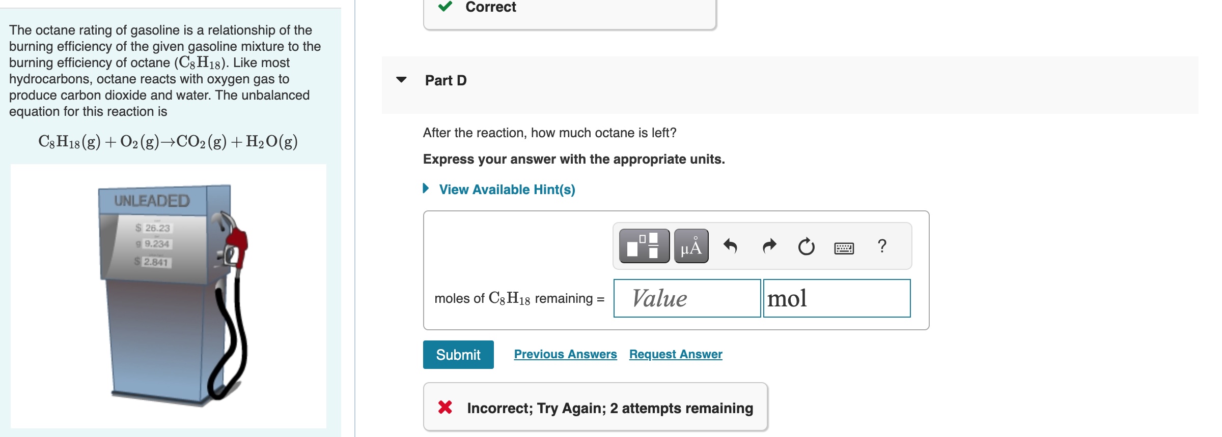 CorrectThe octane rating of gasoline is a