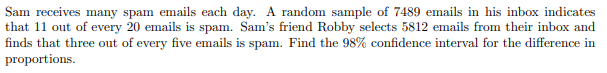 Solved Sam receives many spam emails each day. A random | Chegg.com
