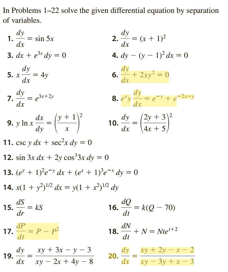 Solved In Problems 1 22 Solve The Given Differential Chegg Com