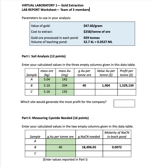 Gold penny lab questions online