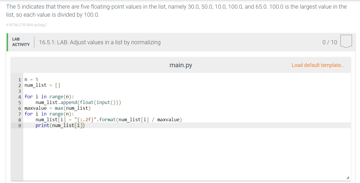 The 5 indicates that there are five floating-point values in the list, namely \( 30.0,50.0,10.0,100.0 \), and \( 65.0 .100 .0