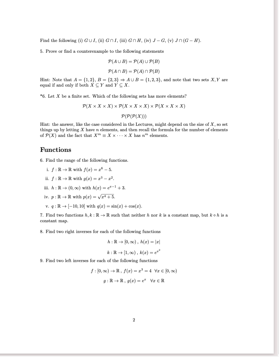 Solved Discrete Mathematics Problems On Sets And Function Chegg Com