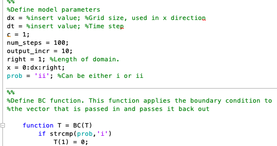 %Define model parameters dx = *insert value; %Grid | Chegg.com
