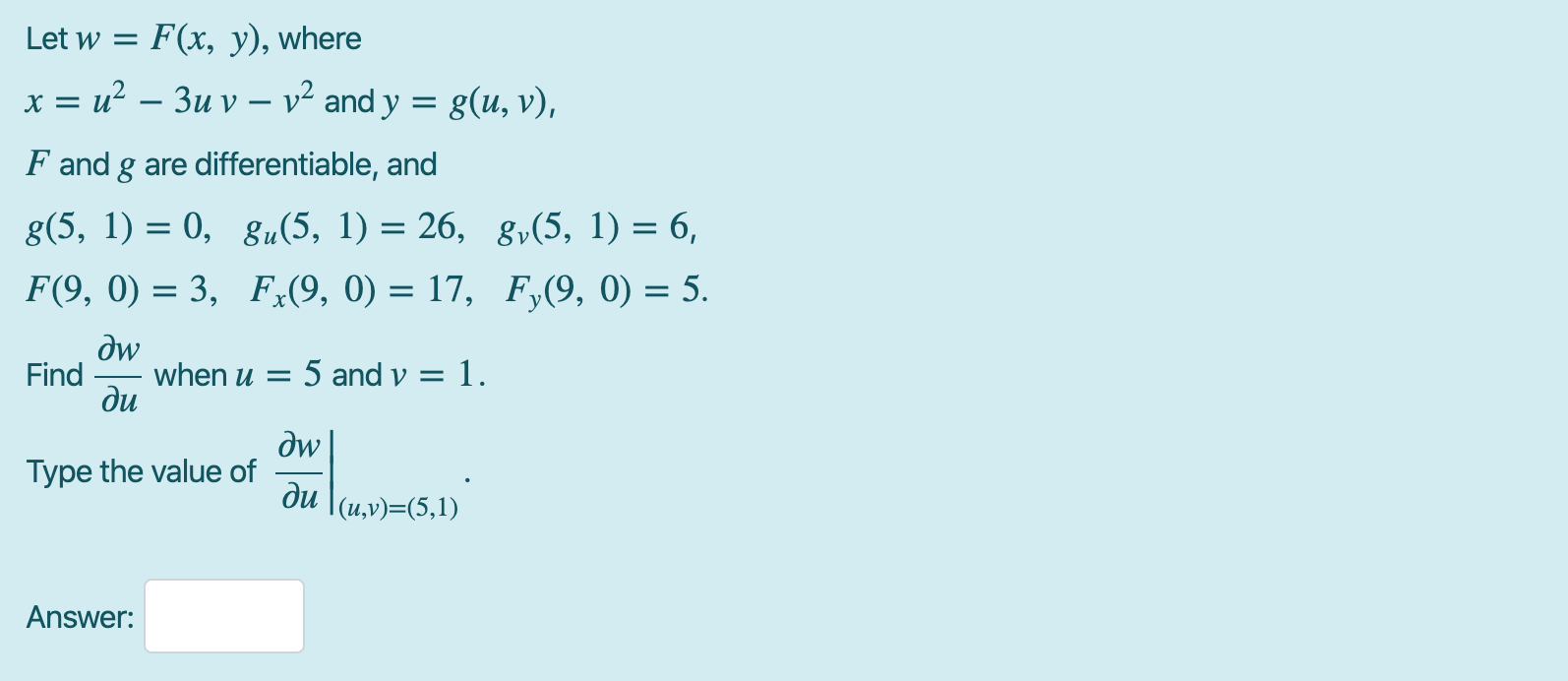 Solved Let W F X Y Where X U 3u V V2 And Y G Chegg Com