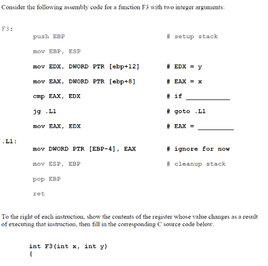 Solved Consider the following assembly code for a function | Chegg.com