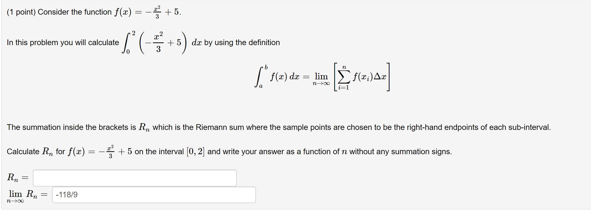 Solved (1 point) Consider the function f(x) = +5. In this | Chegg.com