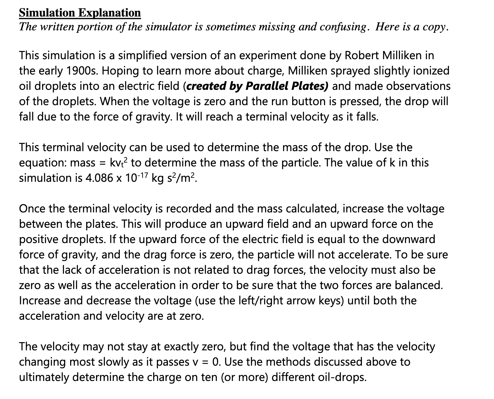 Solved SPH4U: Millikan's Oil Drop ExperimentPurpose: The | Chegg.com