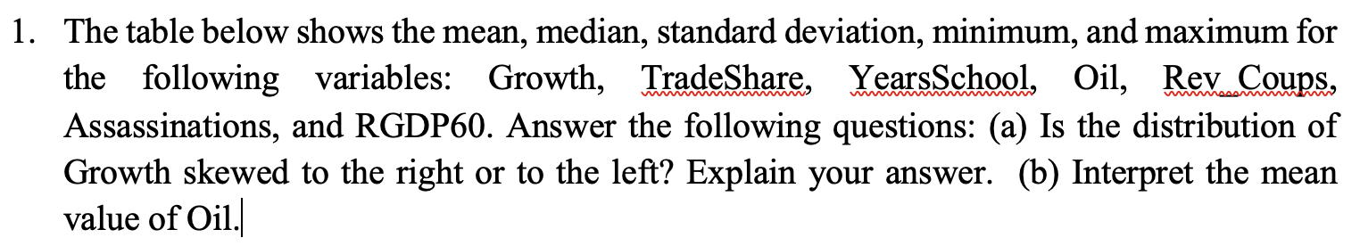 1. The table below shows the mean, median, standard | Chegg.com