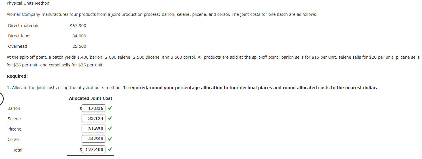 Solved physical units method alomar company manufactures chegg