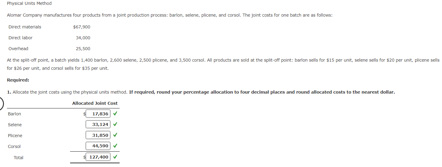 Solved Physical Units Method Alomar Company manufactures | Chegg.com