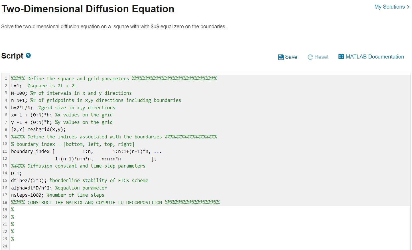 Two-Dimensional Diffusion Equation My Solutions > | Chegg.com
