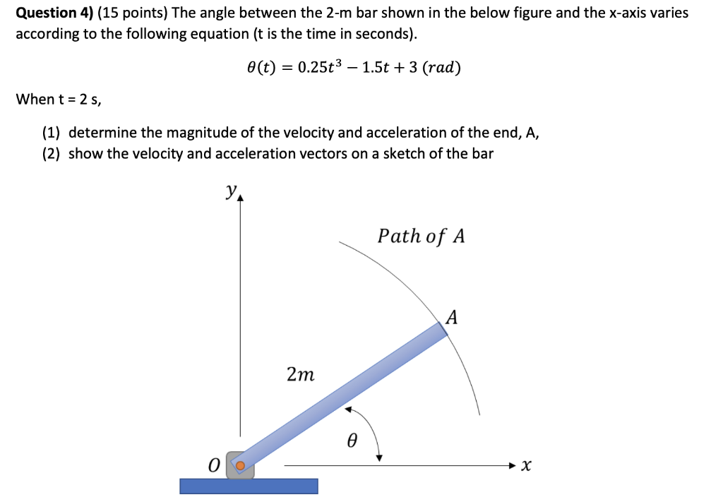 Solved Question 4) (15 Points) The Angle Between The 2−m Bar | Chegg.com