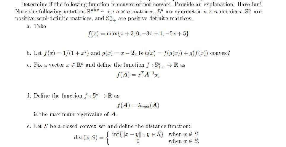 Determine if the following function is convex or not | Chegg.com