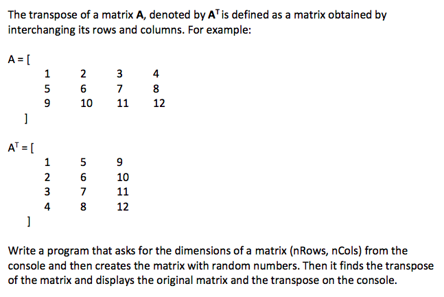 Solved The transpose of a matrix A, denoted by AT is defined | Chegg.com