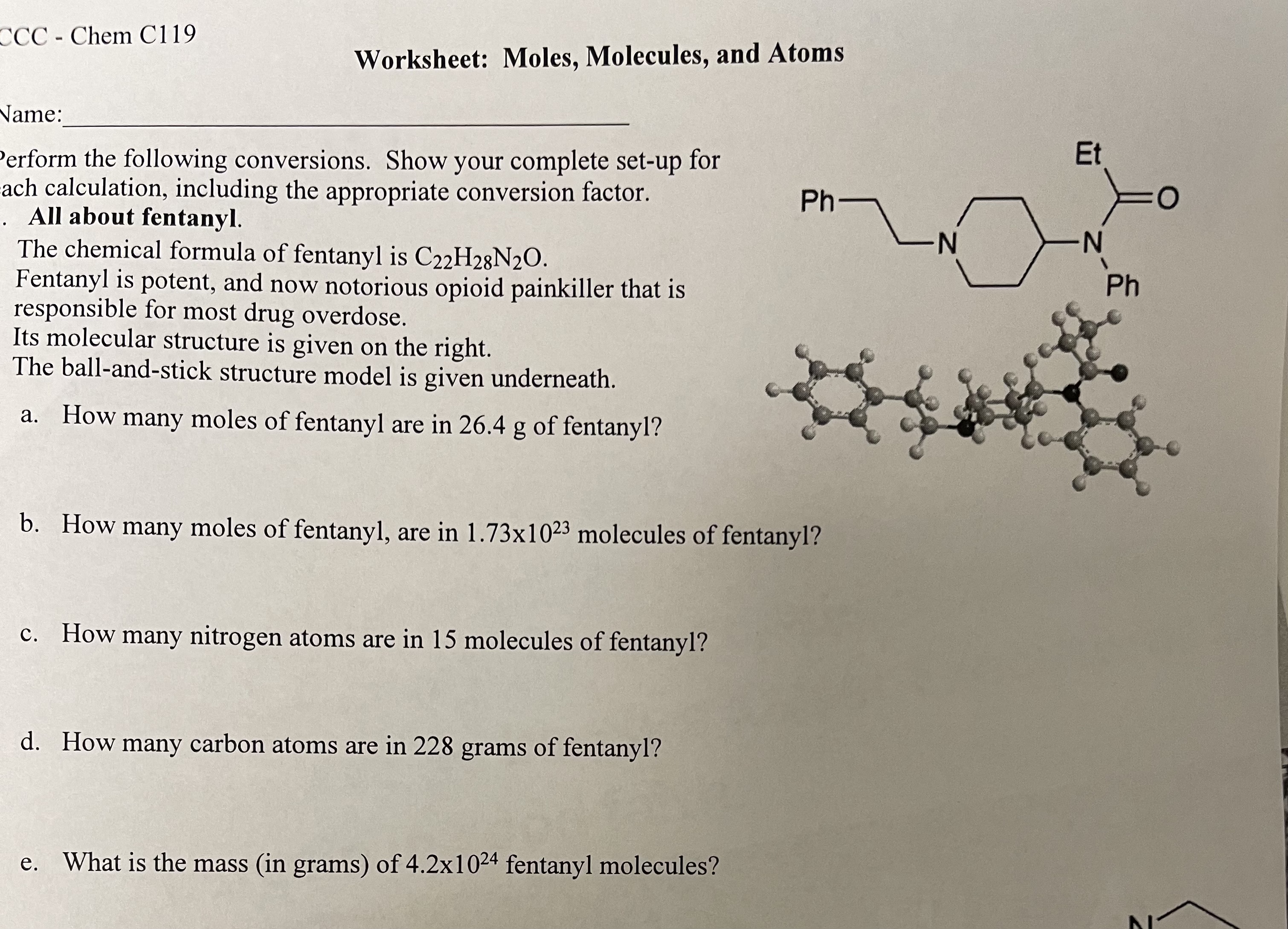 Solved CCC - Chem C119 Worksheet: Moles, Molecules, and | Chegg.com