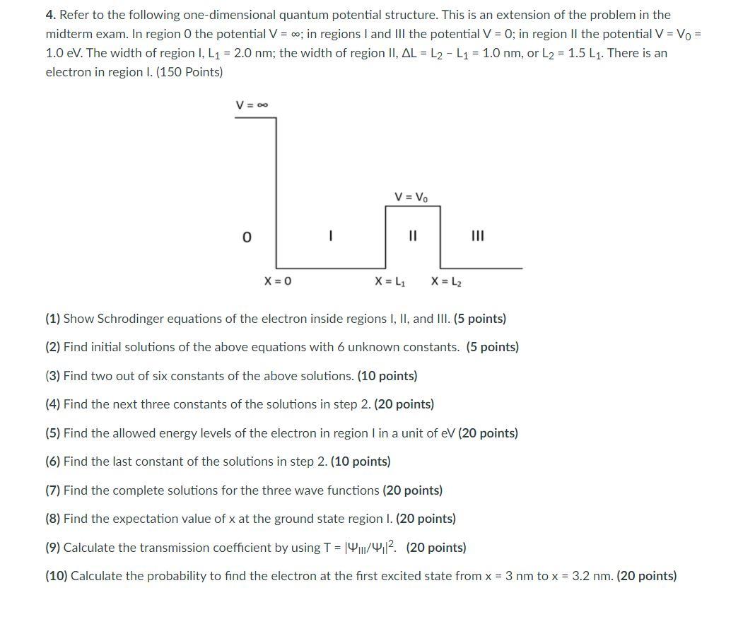 Solved 4. Refer to the following one-dimensional quantum | Chegg.com