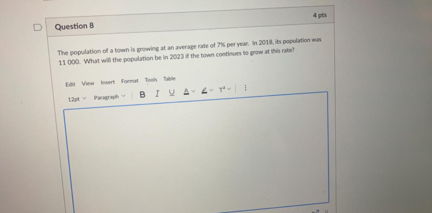 Solved 4 pts D Question 8 The population of a town is | Chegg.com