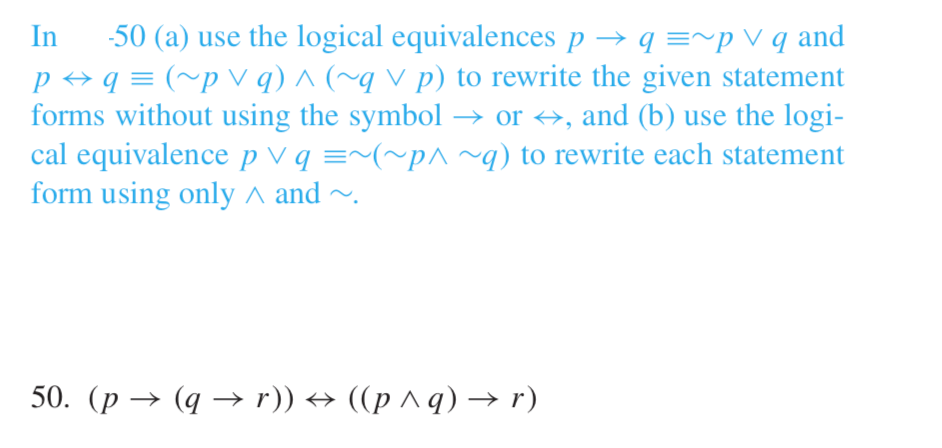 Solved In 50 (a) use the logical equivalences p + q =~p V q | Chegg.com