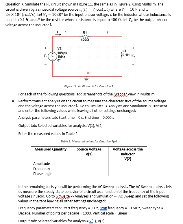 Solved Question 7. Simulate the RL circuit shown in Figure | Chegg.com
