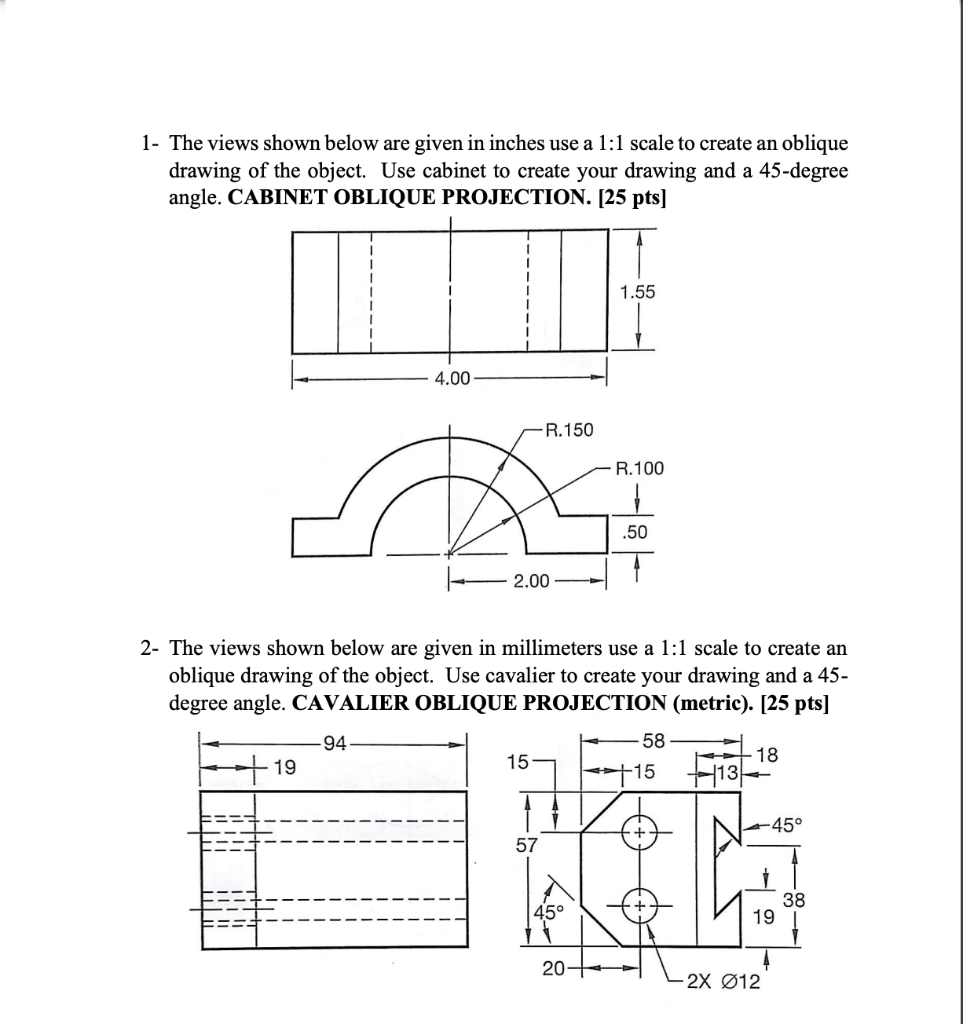Solved 1 The views shown below are given in inches use a